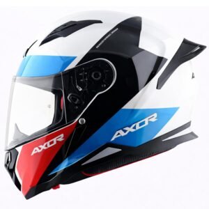 Axor Hunter Turbo ISI ECE and DOT Certified Gloss Finish Full Face Helmet for Men with Pinlock Fitted Clear Visor-White Red-M